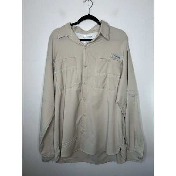 Columbia PFG Shirt Men's Fishing Outdoor Vented Tan Long Sleeve Size Large - Picture 1 of 10